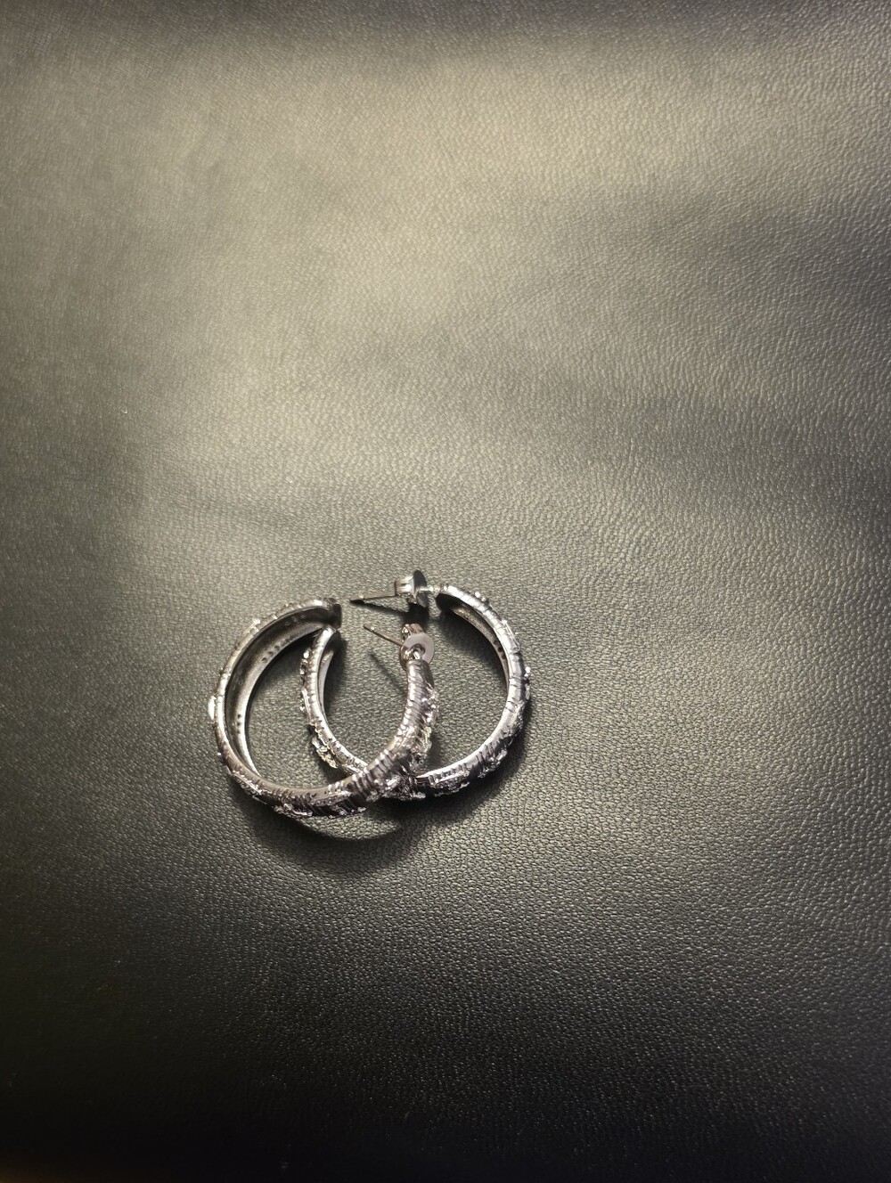 Silver Textured Hoop Earrings - Women Jewelry